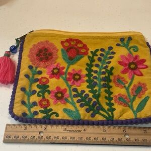 Floral Embroidered Yellow Small Clutch